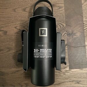 IRON FLASK 40oz Straw Stainless Steel Insulated Water Bottle 3 Lids Black-NEW